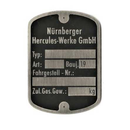 Typenschild Hercules neutral klein 50x35mm Loch Ø45.8mm