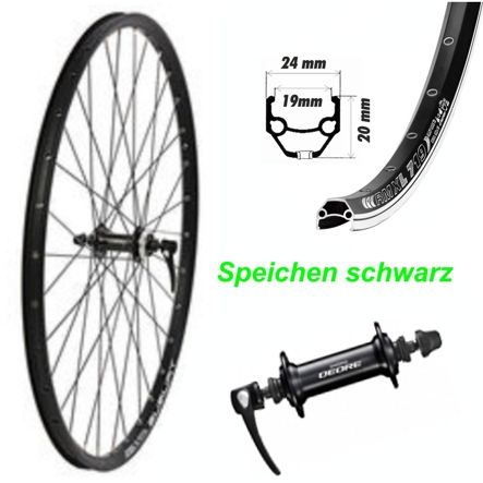 Vorderrad schwarz V-Brake 26 Felge/Speichen/Nabe M530 schwarz mit Schnellspanner