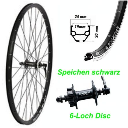 Vorderrad schwarz 6-Loch Disc 26 Felge/Speichen/Nabe M525 mit Schnellspanner