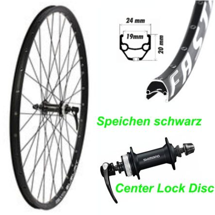 Vorderrad schwarz Center Lock Disc 26 36L Felge/Speichen/Nabe M615 mit Schnellspanner