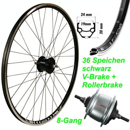 Hinterad Nexus 8G. schwarz 26 SGC60108 36L V-Brake / Rollerbrake