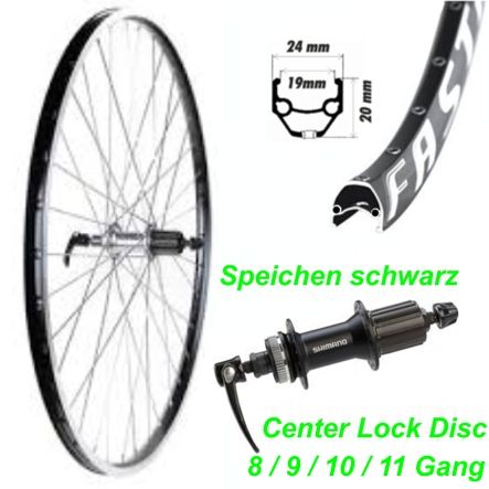 Hinterrad schwarz Center Lock Disc 26 32L Felge/Speichen/Nabe FHM615 mit Schnellspanner