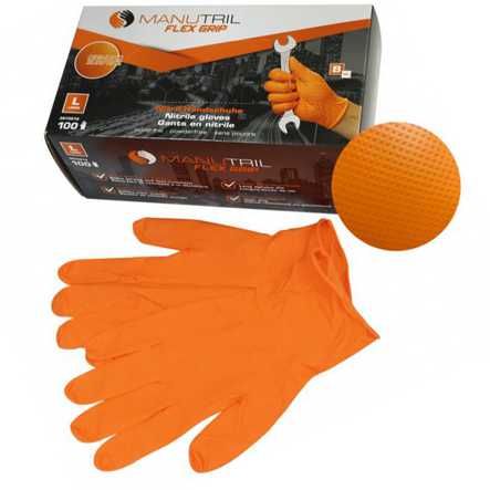 Safe Grip Nitril Handschuhe orange genoppt Gr. L  Pack à 100 Stk.
