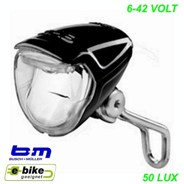 E-Bike LED Scheinwerfer Lumotec IQ2 EYC T 6-42V DC 50 Lux Schalter Tagfahrlicht Senso