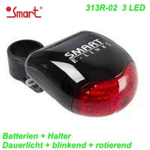 Smart Rücklicht 313R-02 3 LED kleines Modell 3 Funkt. inkl. Halter  Batterie Restbestand