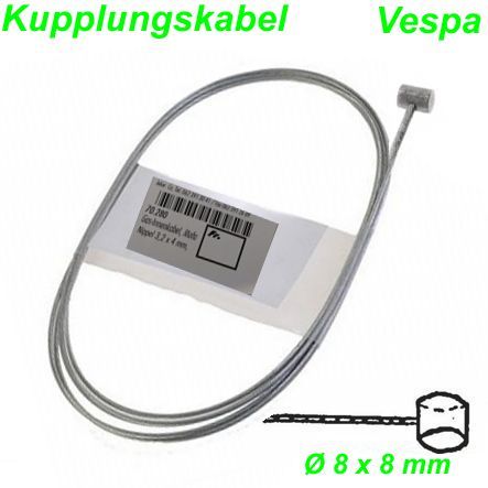 Kupplungskabel Vespa Ø 8 x 8.5 mm Ø 1.8 x 2200 mm