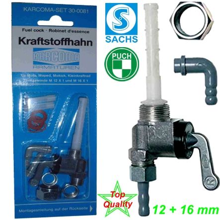 Mofa Benzinhahnen Set M12 x 1 mm Karcoma komplett m/Doppelfilter