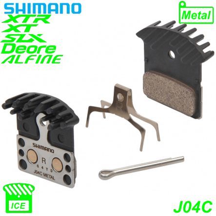 Shimano Bremsbeläge J04C Metal mit Lamellen mit Feder und Clip Paar Blister