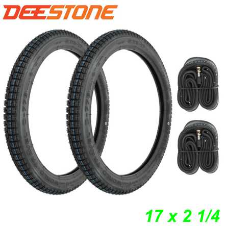 Deestone 2 x Mofa Pneu 17x2.25 17x2 1/4 4PR M/C33L D776 schwarz  2 x Schlauch Kombi AV TR4