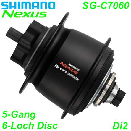 Shimano Getriebenabe NEXUS SG-C7060 5-Gang Di2 32-Loch 148 mm E-THRU 6-Loch schwarz