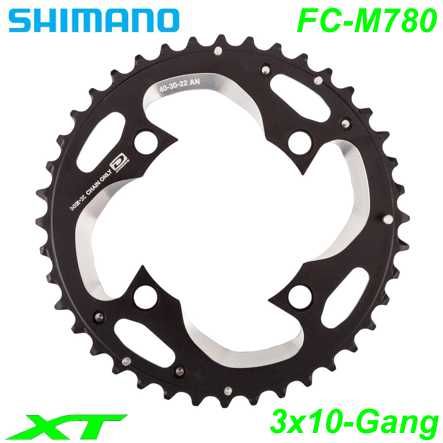 Shimano Kettenblatt 3x10-G FC-M770 FC-M780 FC-T781 AE 42 Z. Ø 104 XT silber-schwarz Y1MM98110